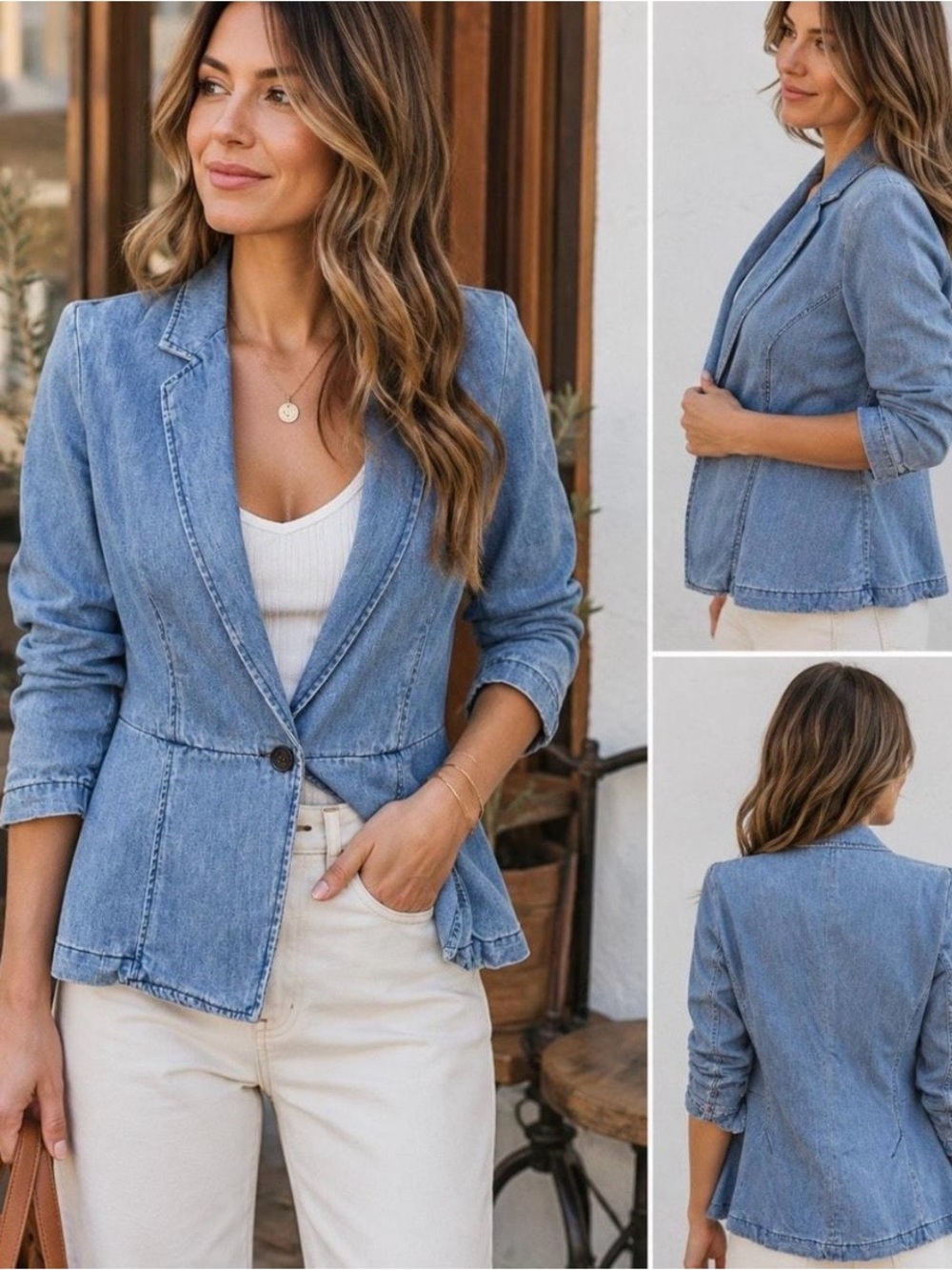 Theory Light Blue Denim Blazer Jacket with Single Button tailor sz 10